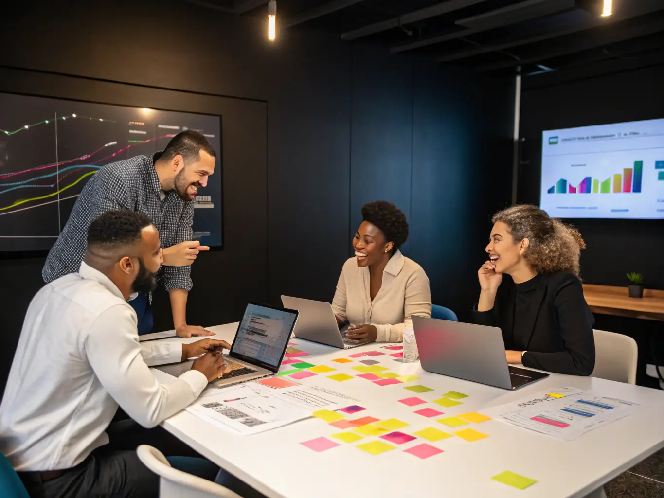 A diverse group of people collaborating on a digital whiteboard, representing the supportive community fostered by Glymear.